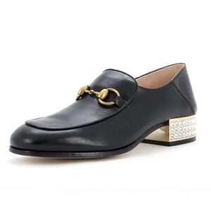 Gucci Horsebit Leather & Crystal Heel Loafers in Black